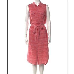 Equipment Red Ditsy Floral Silk Button Down Sleeveless Midi Dress